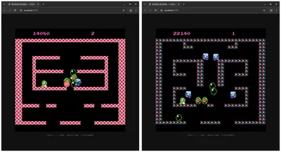 Bubble Bobble work-in-progress gameplay across two stages