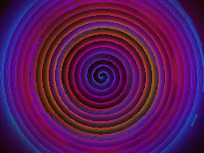 Trimpod Classic Milkdrop visualizer rendering a purple and orange concentric spiral