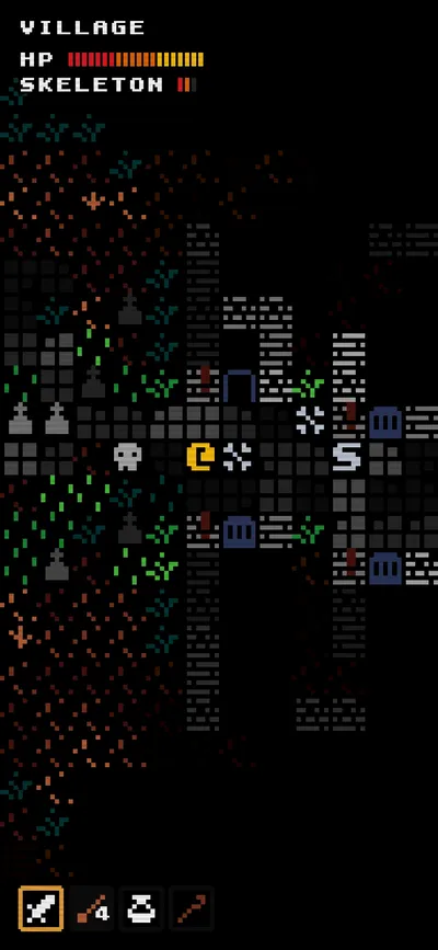 Dungeon 1985 v1.0.9 on Android: dungeon encounter with a skeleton