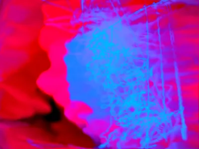 Trimpod Classic Milkdrop visualizer rendering red and cyan flowing waveforms